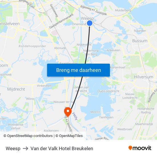 Weesp to Van der Valk Hotel Breukelen map