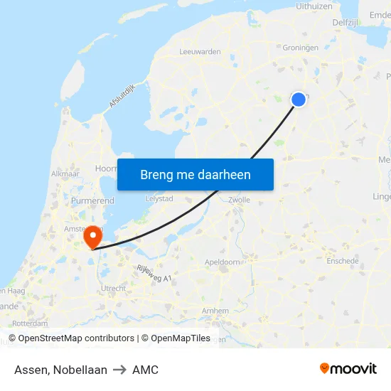 Assen, Nobellaan to AMC map