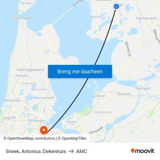 Sneek, Antonius Ziekenhuis to AMC map