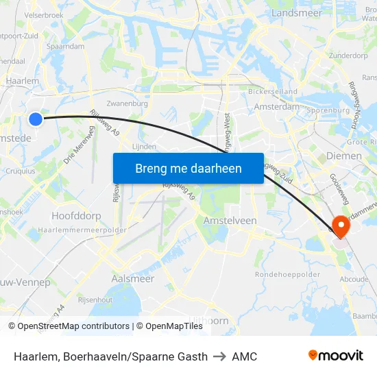Haarlem, Boerhaaveln/Spaarne Gasth to AMC map