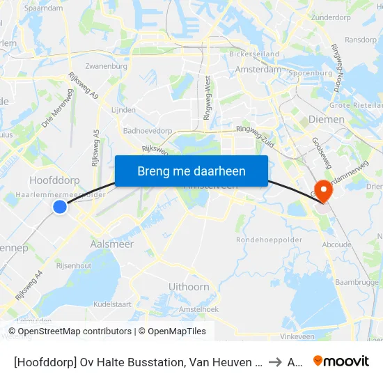 [Hoofddorp] Ov Halte Busstation, Van Heuven Goedhartlaan to AMC map