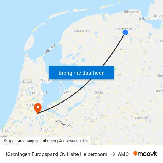 [Groningen Europapark] Ov-Halte Helperzoom to AMC map