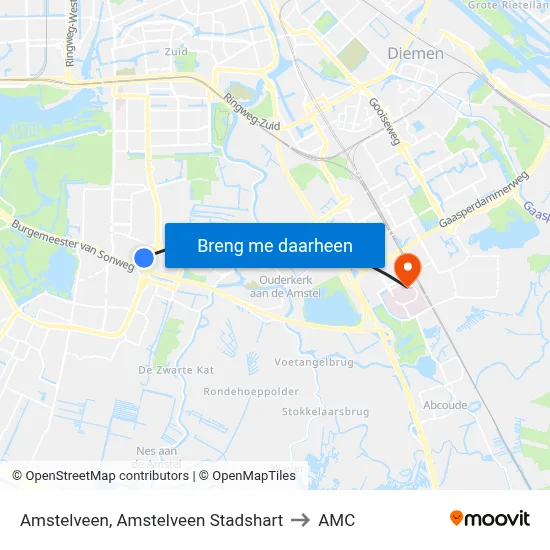 Amstelveen, Amstelveen Stadshart to AMC map