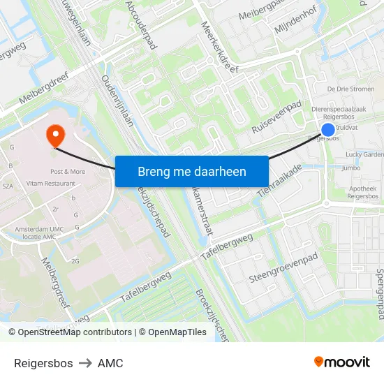 Reigersbos to AMC map