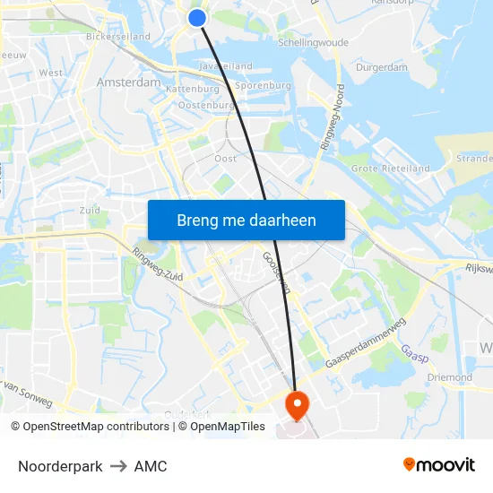 Noorderpark to AMC map