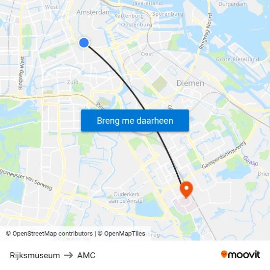 Rijksmuseum to AMC map
