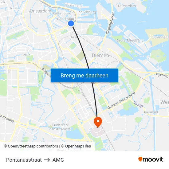 Pontanusstraat to AMC map
