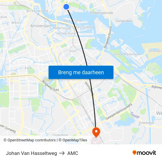 Johan Van Hasseltweg to AMC map