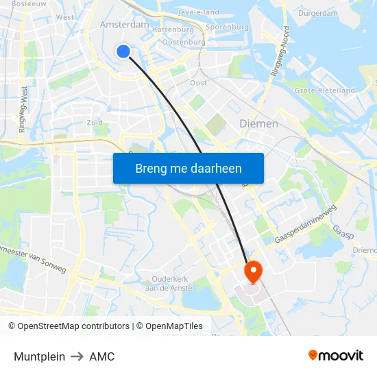 Muntplein to AMC map
