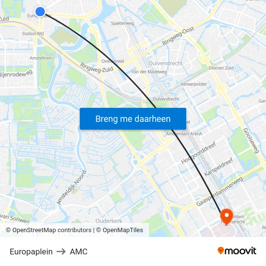 Europaplein to AMC map