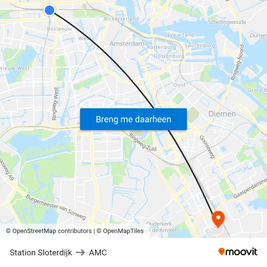 Station Sloterdijk to AMC map