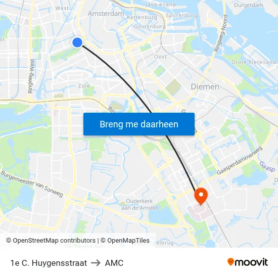 1e C. Huygensstraat to AMC map