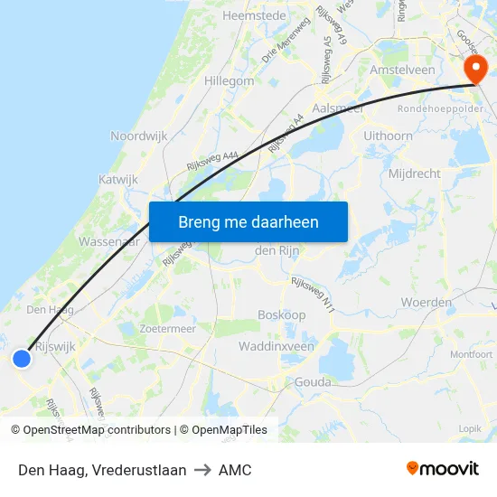 Den Haag, Vrederustlaan to AMC map