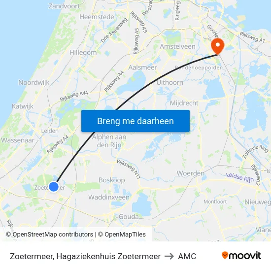 Zoetermeer, Hagaziekenhuis Zoetermeer to AMC map