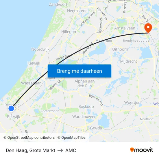 Den Haag, Grote Markt to AMC map