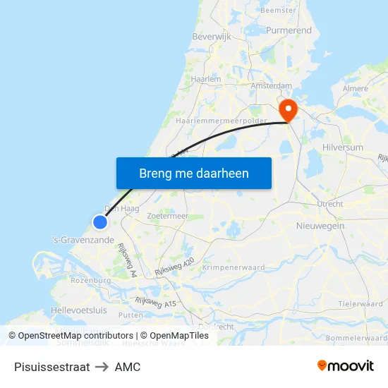 Pisuissestraat to AMC map