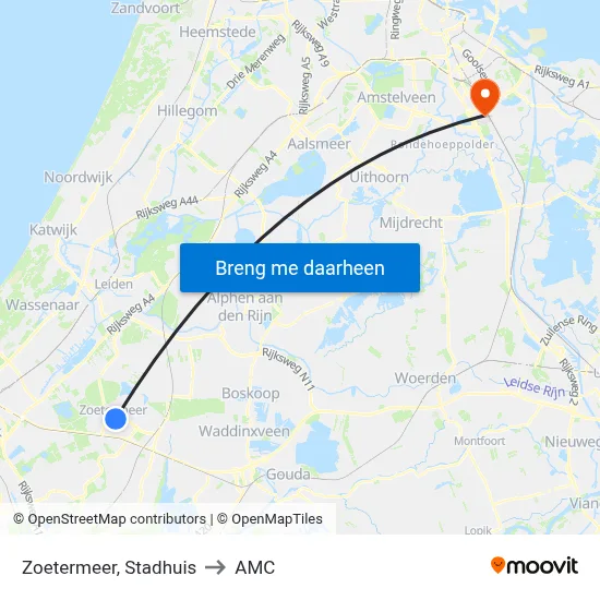 Zoetermeer, Stadhuis to AMC map