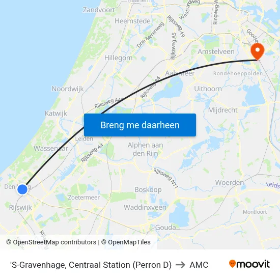 'S-Gravenhage, Centraal Station (Perron D) to AMC map