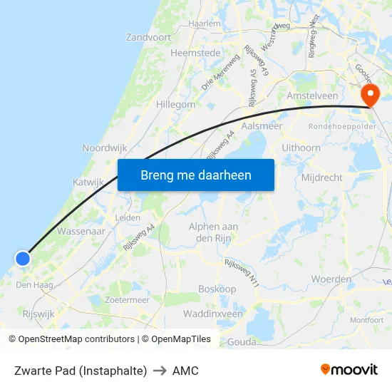 Zwarte Pad (Instaphalte) to AMC map