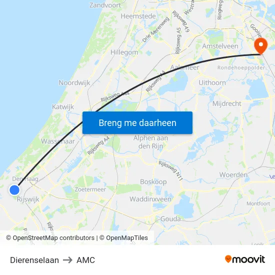 Dierenselaan to AMC map