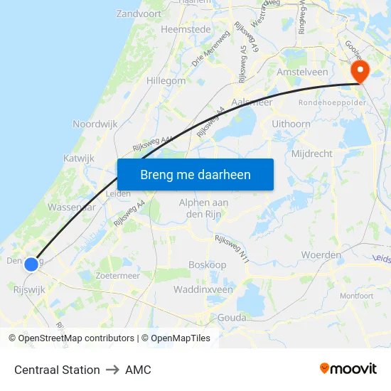 Centraal Station to AMC map