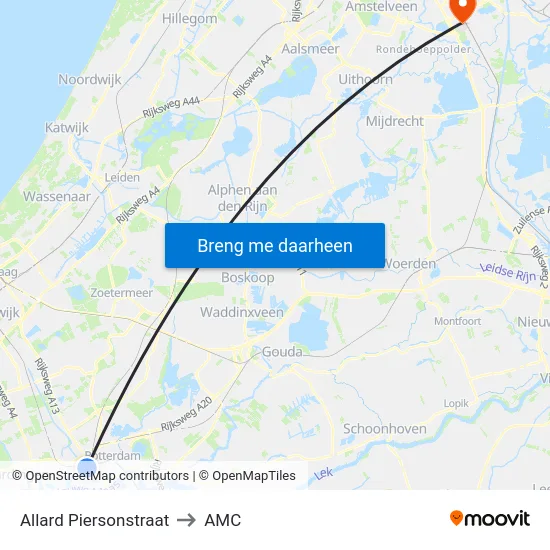 Allard Piersonstraat to AMC map