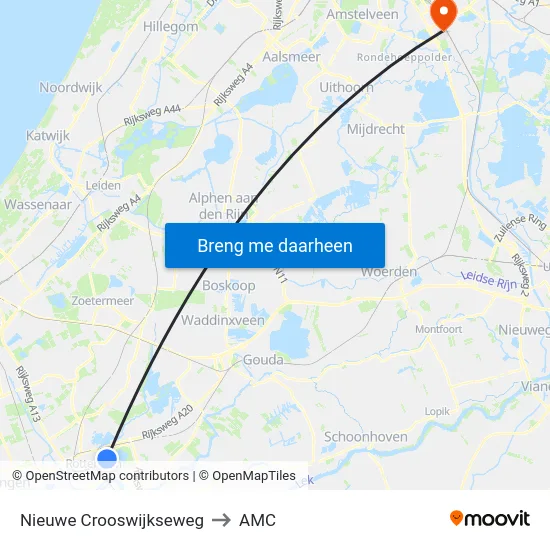 Nieuwe Crooswijkseweg to AMC map