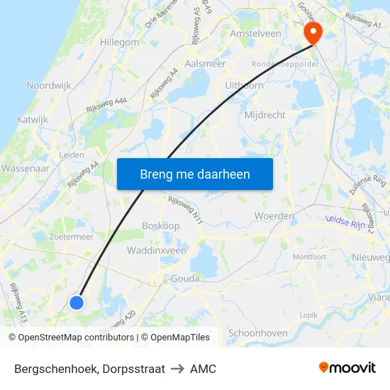Bergschenhoek, Dorpsstraat to AMC map