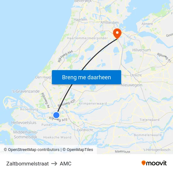 Zaltbommelstraat to AMC map