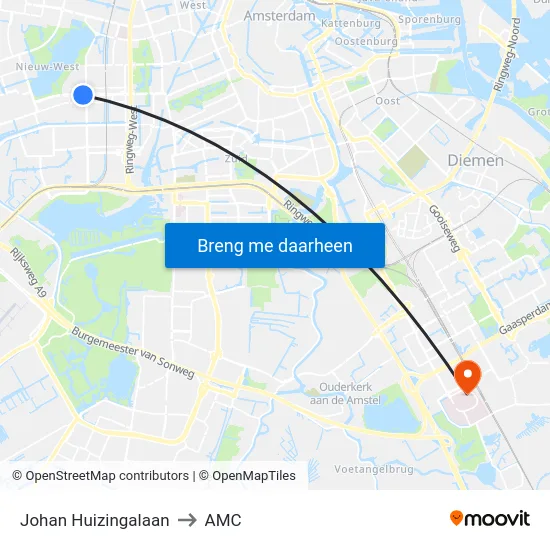 Johan Huizingalaan to AMC map