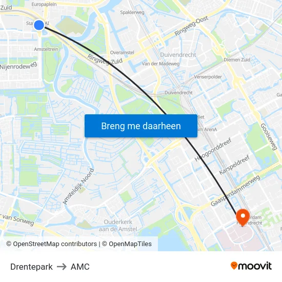 Drentepark to AMC map