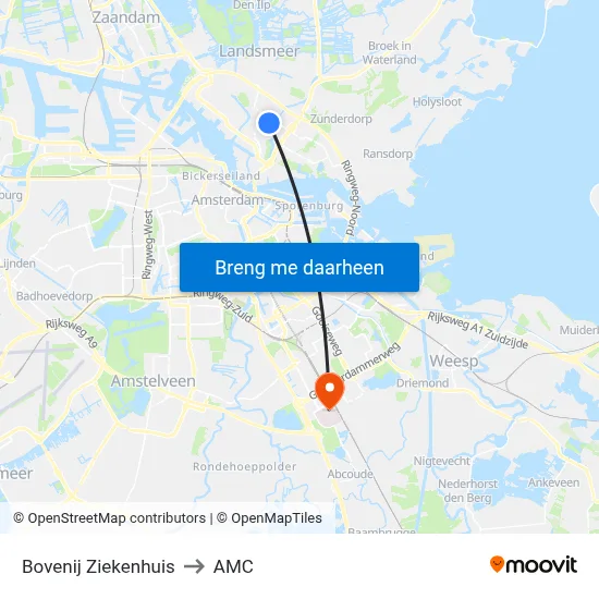 Bovenij Ziekenhuis to AMC map