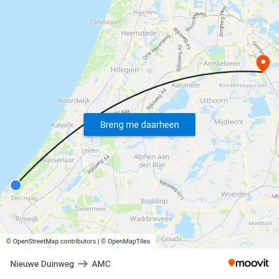 Nieuwe Duinweg to AMC map