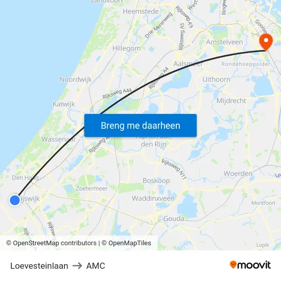 Loevesteinlaan to AMC map