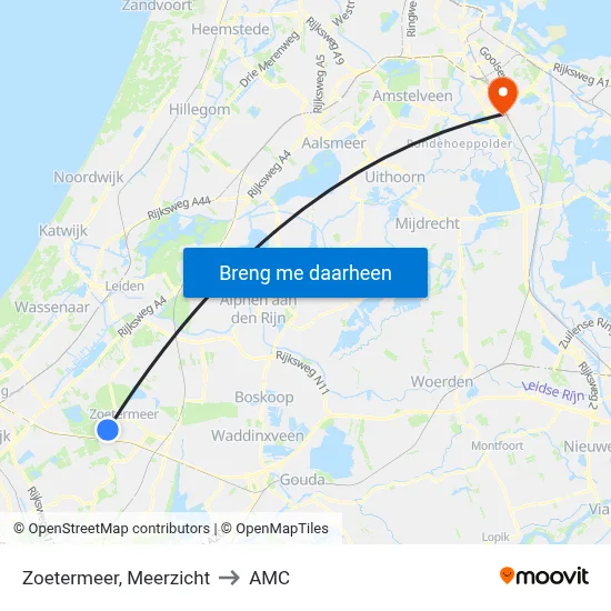 Zoetermeer, Meerzicht to AMC map