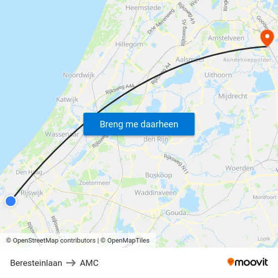 Beresteinlaan to AMC map