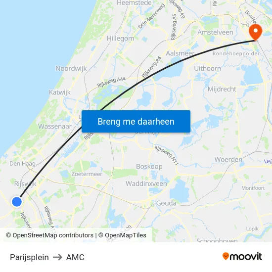 Parijsplein to AMC map