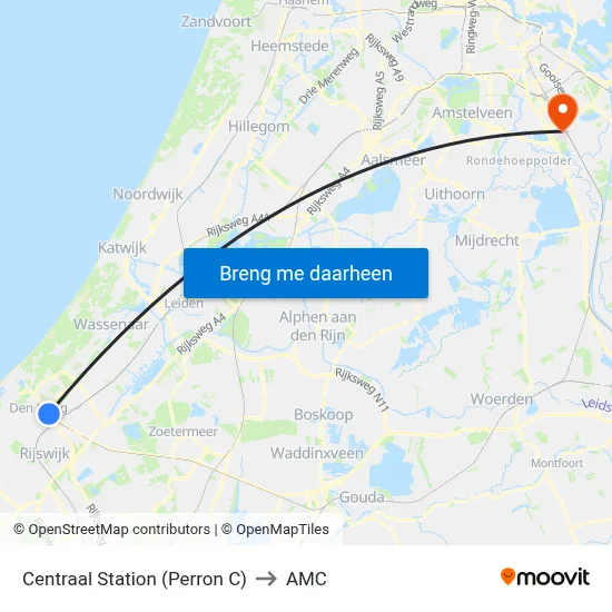 Centraal Station (Perron C) to AMC map