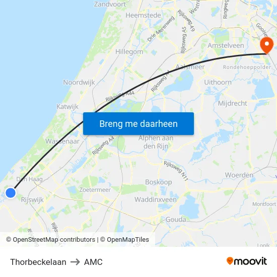 Thorbeckelaan to AMC map