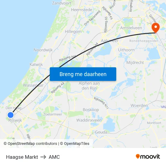 Haagse Markt to AMC map