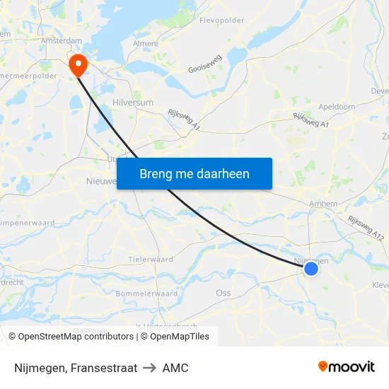 Nijmegen, Fransestraat to AMC map