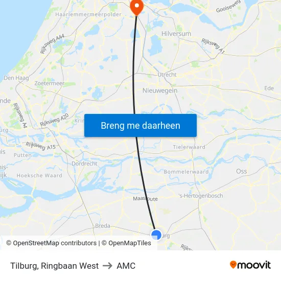 Tilburg, Ringbaan West to AMC map