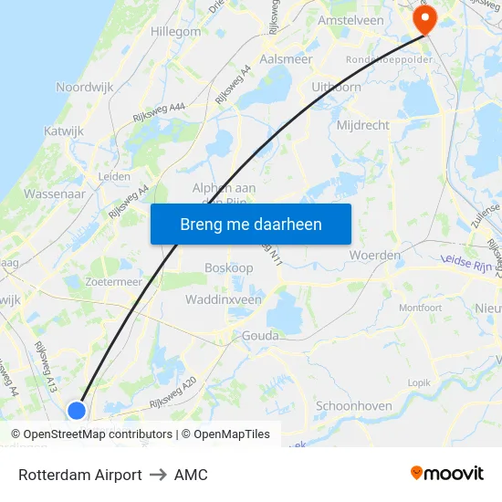 Rotterdam Airport to AMC map