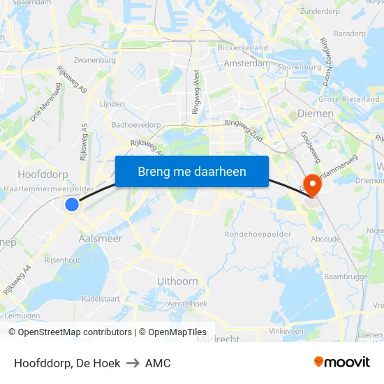 Hoofddorp, De Hoek to AMC map