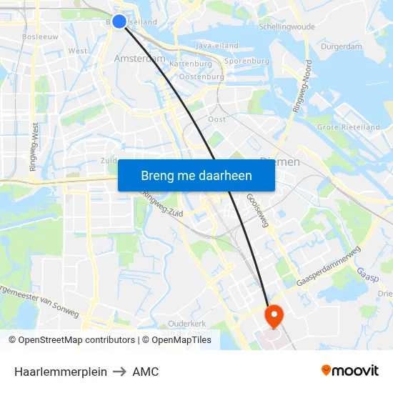 Haarlemmerplein to AMC map