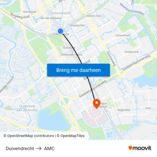 Duivendrecht to AMC map