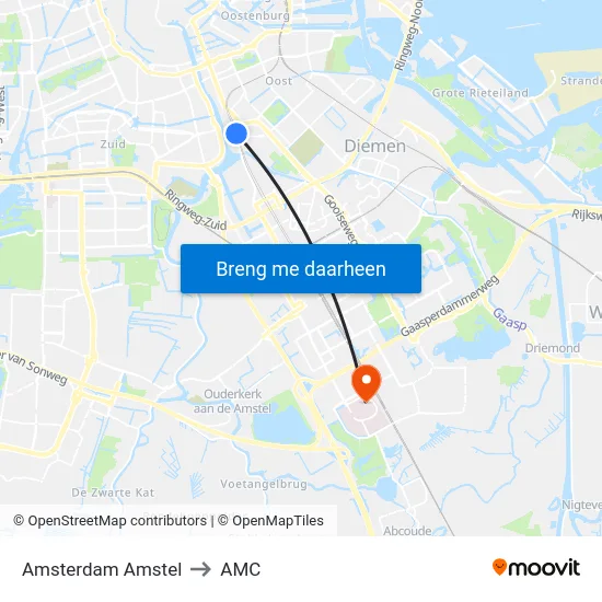 Amsterdam Amstel to AMC map