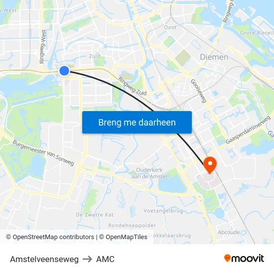 Amstelveenseweg to AMC map