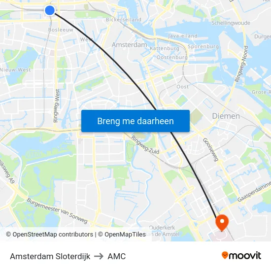 Amsterdam Sloterdijk to AMC map