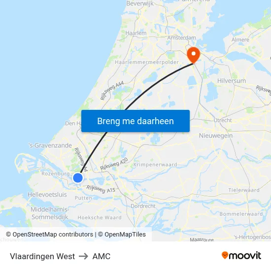 Vlaardingen West to AMC map